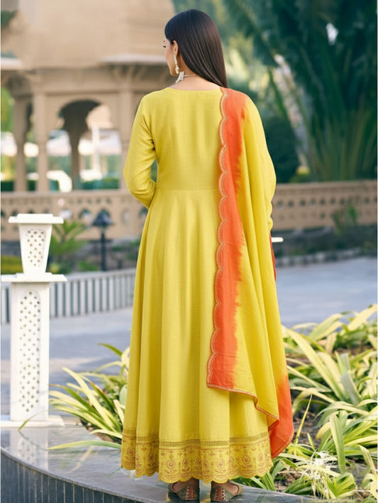 Ladies Smart Choice Mustard Yellow Festive Anarkali Suit Set