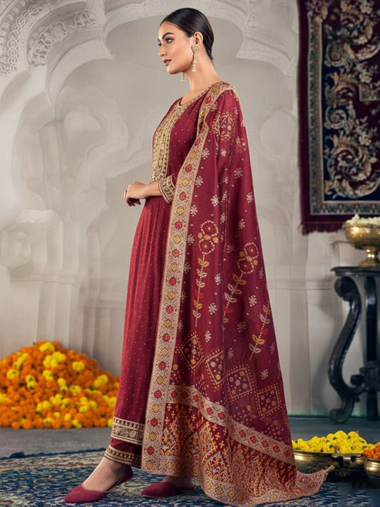 Ladies Smart Choice Maroon Festive Anarkali Suit with Designer Dupatta