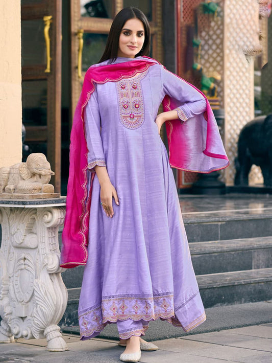 Ladies Smart Choice Lavender Embroidered Anarkali Suit Set