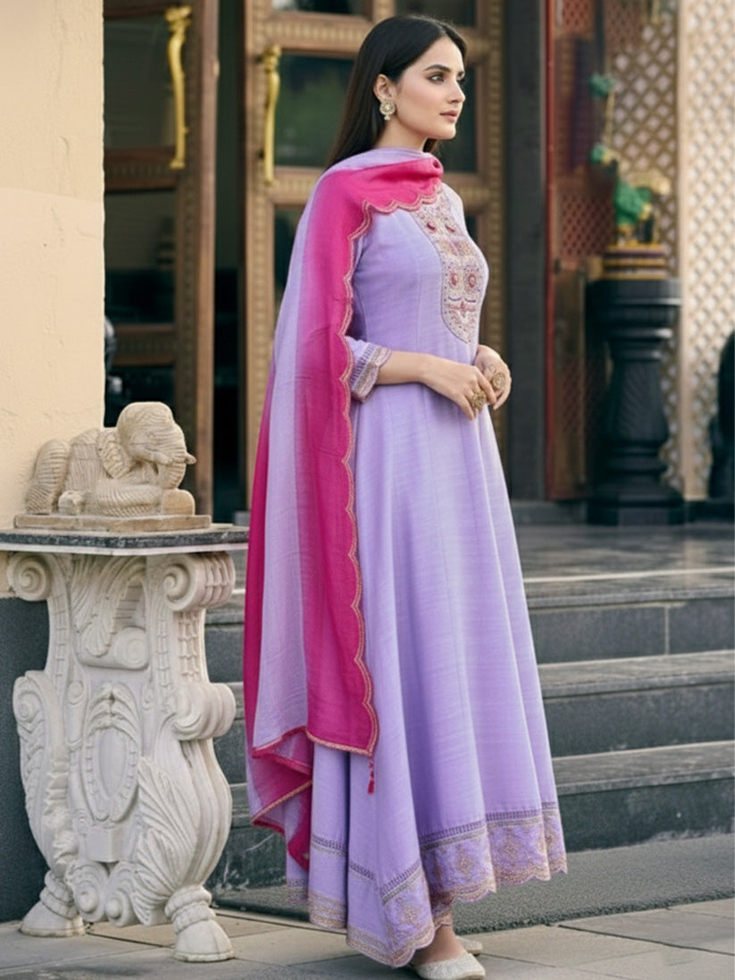 Ladies Smart Choice Lavender Embroidered Anarkali Suit Set