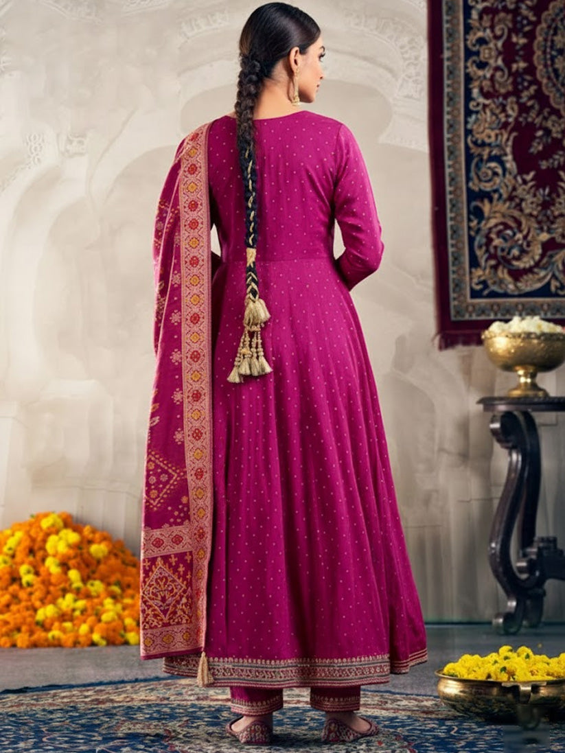 Ladies Smart Choice Royal Wine Embroidered Anarkali Suit Set