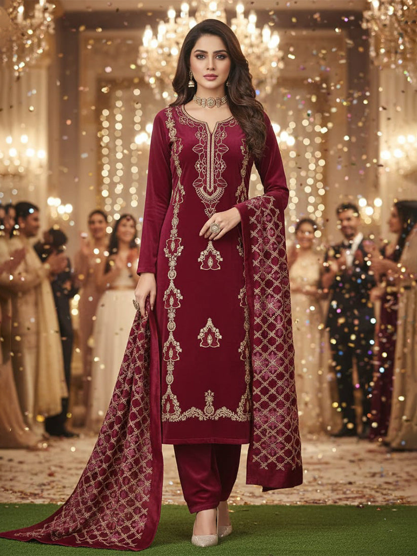 Wow Premium Party Wear Winter Velvet Suit