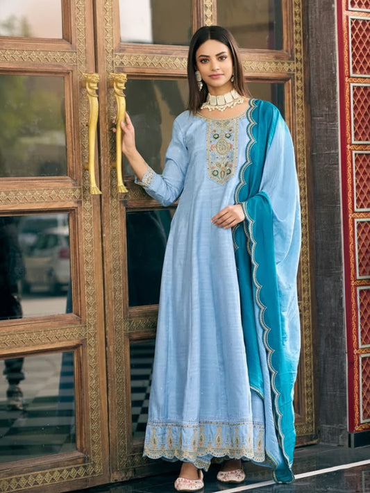 Ladies Smart Choice Sky Blue Ethnic Anarkali Suit with Dupatta