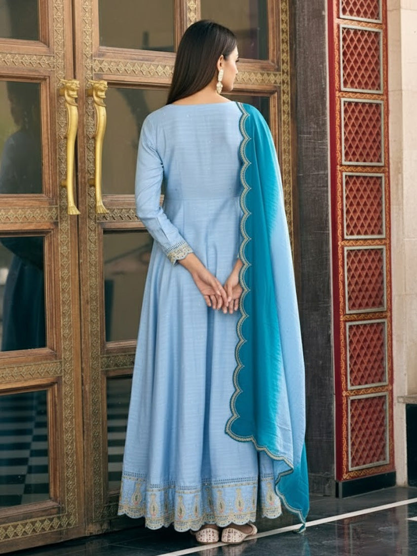Ladies Smart Choice Sky Blue Ethnic Anarkali Suit with Dupatta