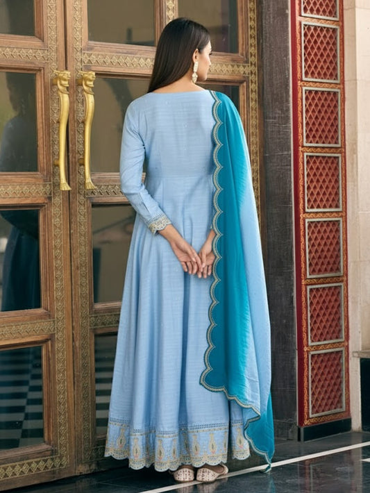 Ladies Smart Choice Sky Blue Ethnic Anarkali Suit with Dupatta