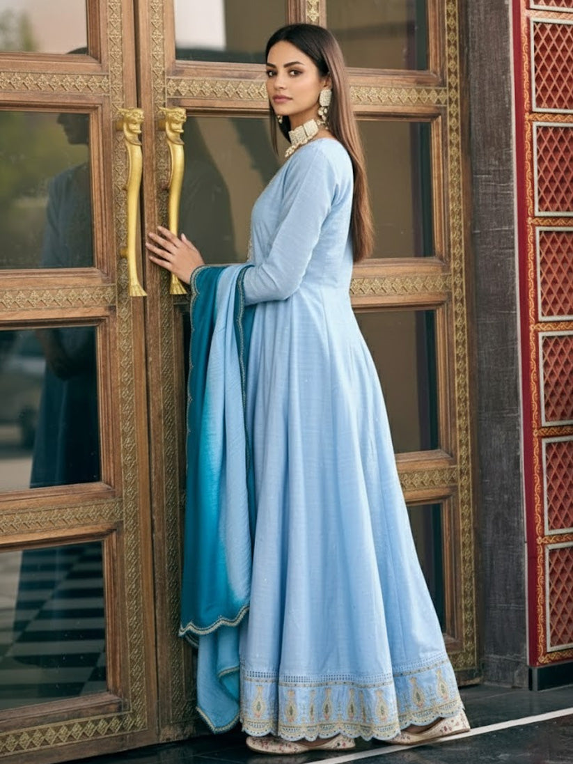 Ladies Smart Choice Sky Blue Ethnic Anarkali Suit with Dupatta