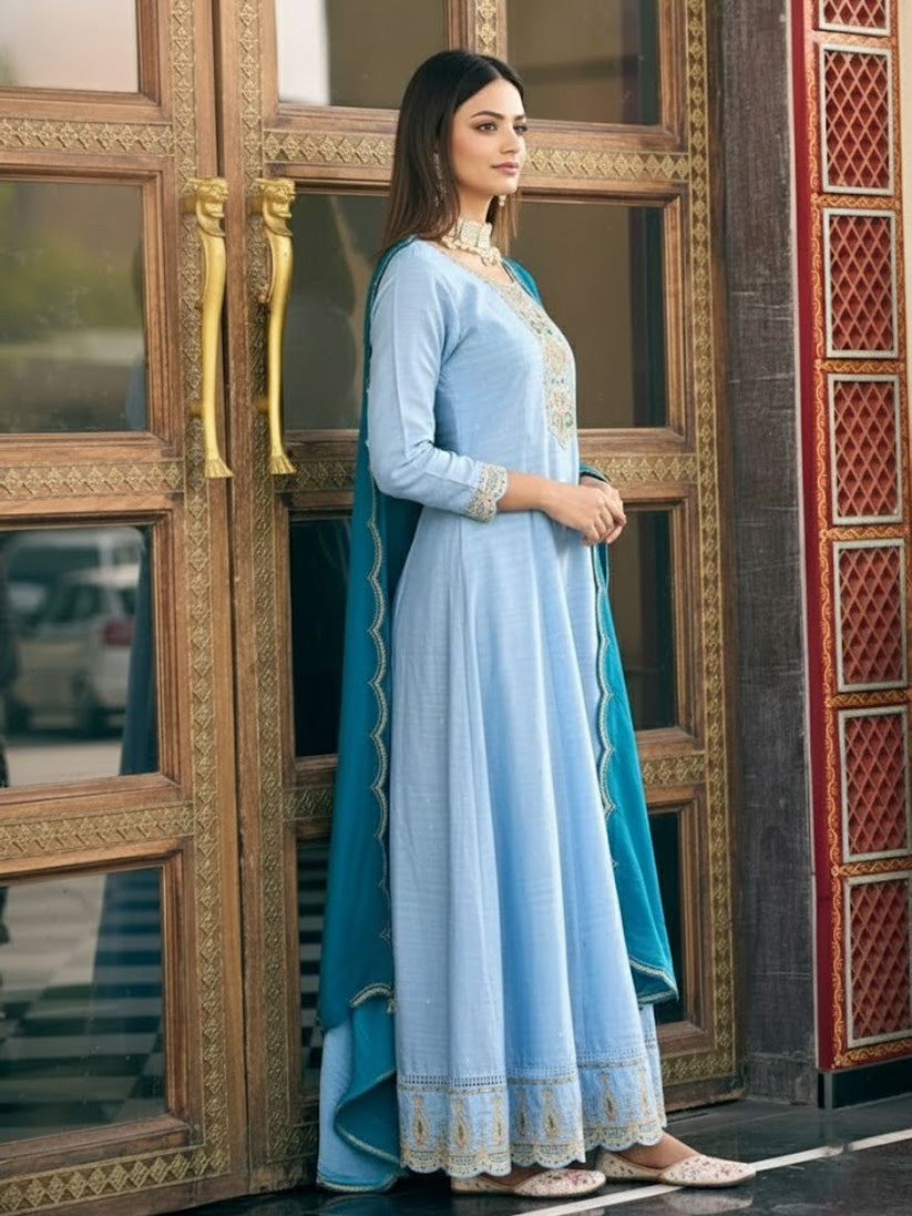 Ladies Smart Choice Sky Blue Ethnic Anarkali Suit with Dupatta
