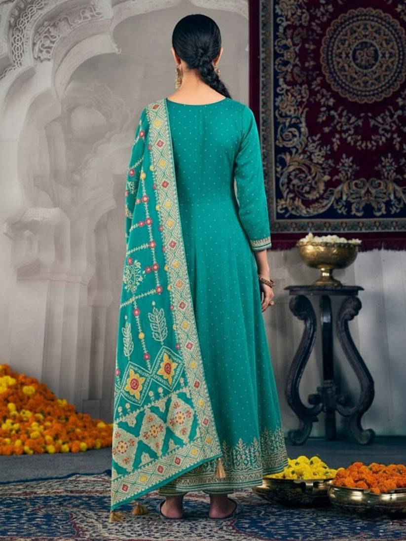 Teal Green Traditional Anarkali Suit with Dupatta for Women Elegant Festive Ethnic Wear