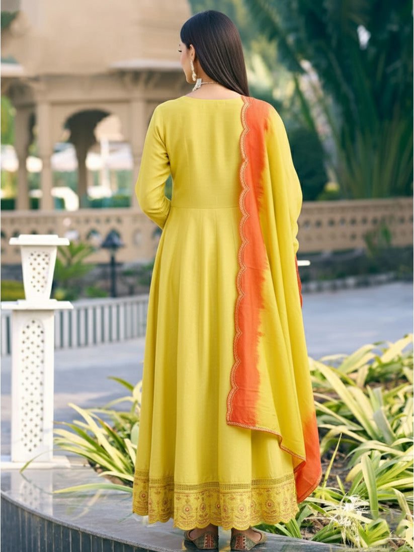 Ladies Smart Choice Mustard Yellow Festive Anarkali Suit Set