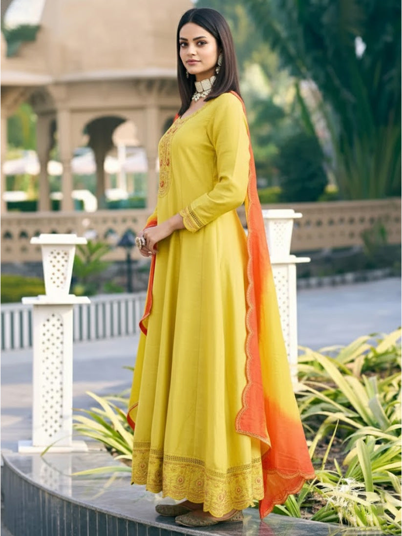 Ladies Smart Choice Mustard Yellow Festive Anarkali Suit Set