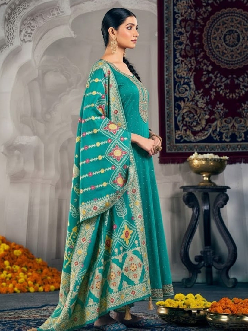 Teal Green Traditional Anarkali Suit with Dupatta for Women Elegant Festive Ethnic Wear