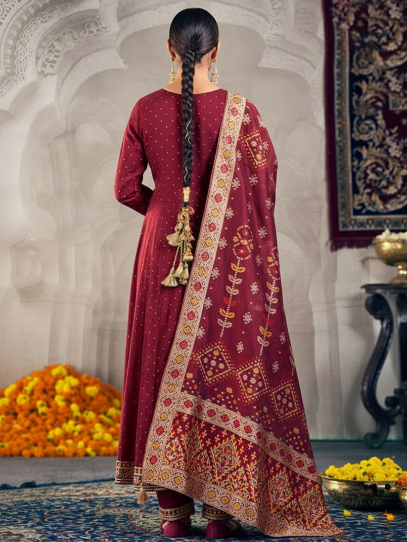Ladies Smart Choice Maroon Festive Anarkali Suit with Designer Dupatta