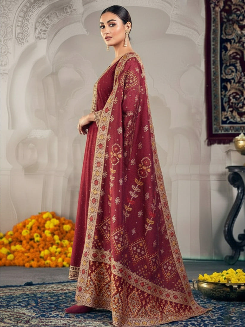 Ladies Smart Choice Maroon Festive Anarkali Suit with Designer Dupatta