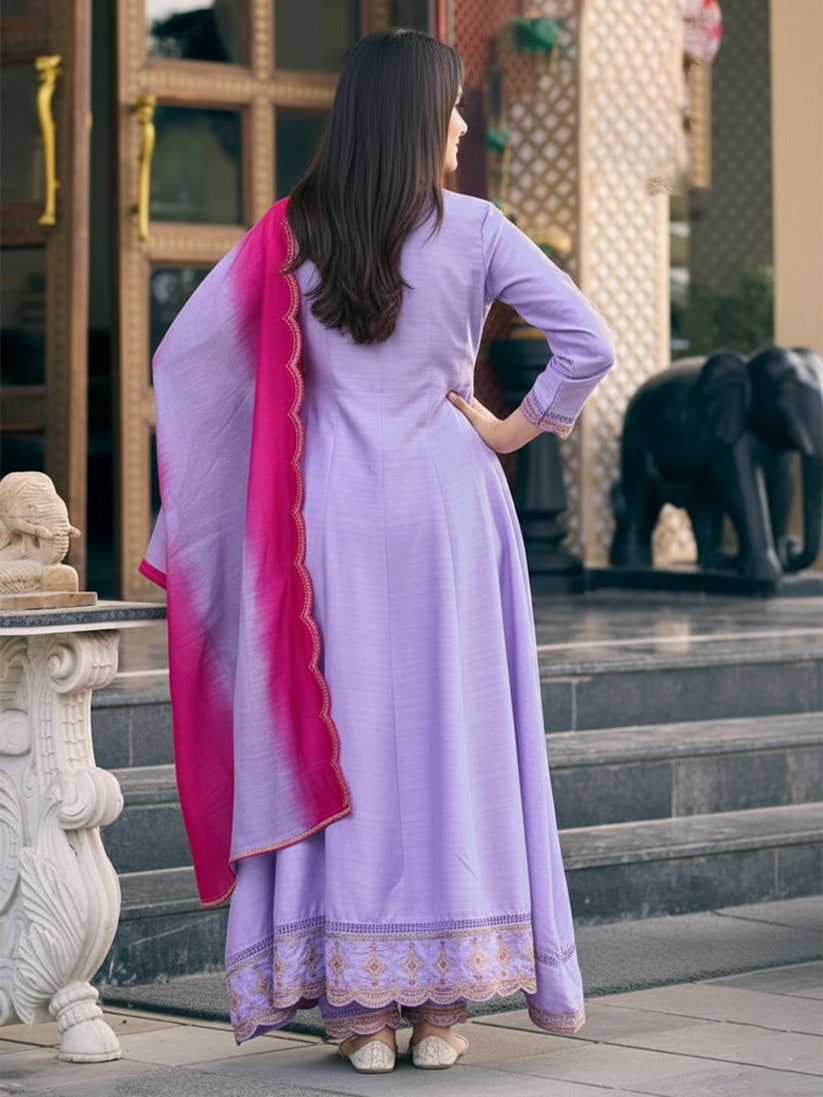Ladies Smart Choice Lavender Embroidered Anarkali Suit Set