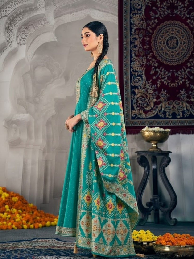 Teal Green Traditional Anarkali Suit with Dupatta for Women Elegant Festive Ethnic Wear