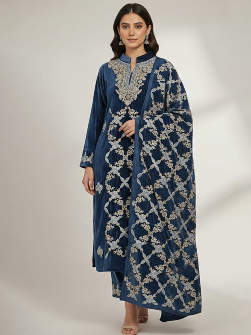 Wow Premium Super Soft Velvet Thread Work Suit